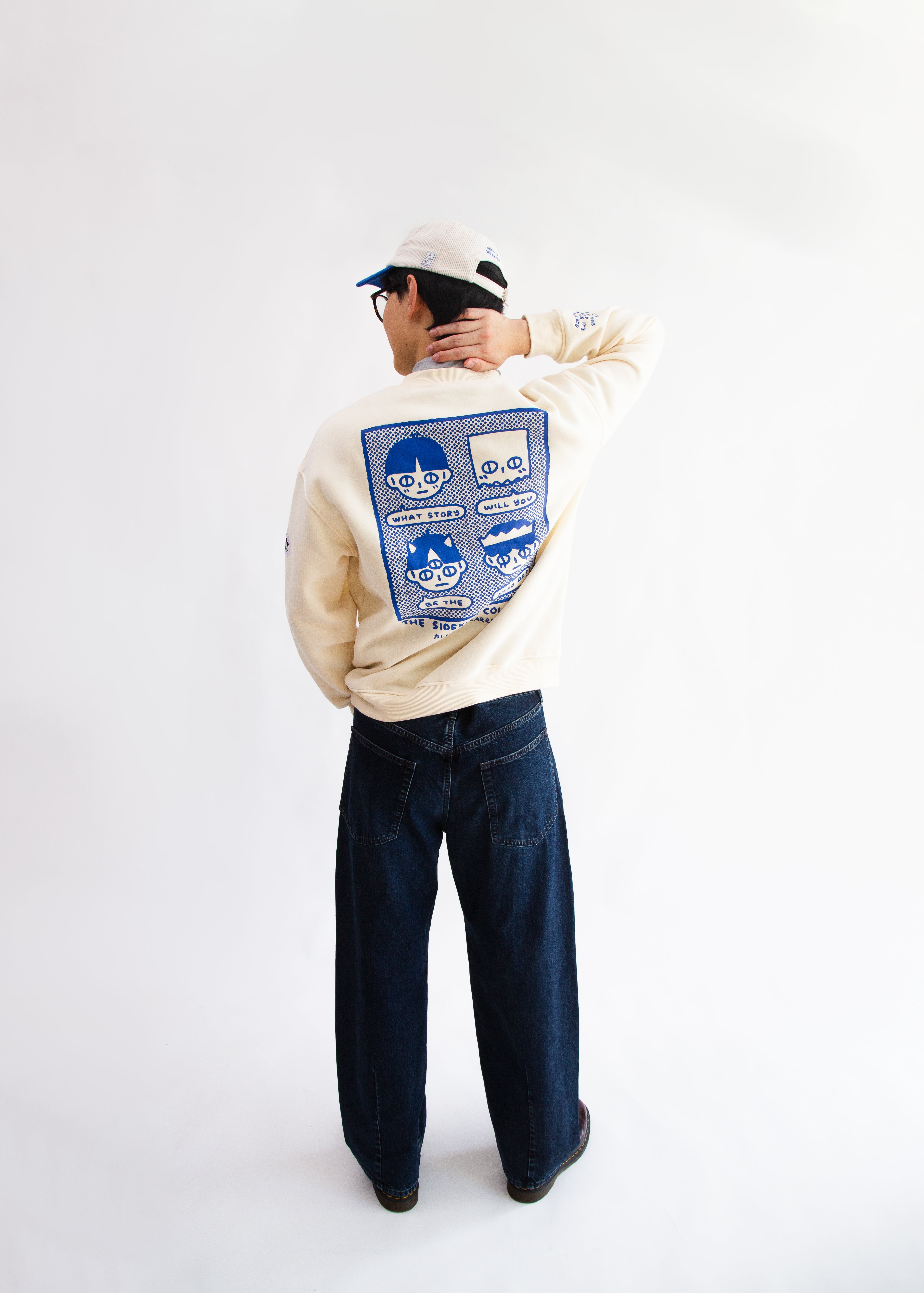 SIDEKICK: Cream fleece-lined crewneck sweater