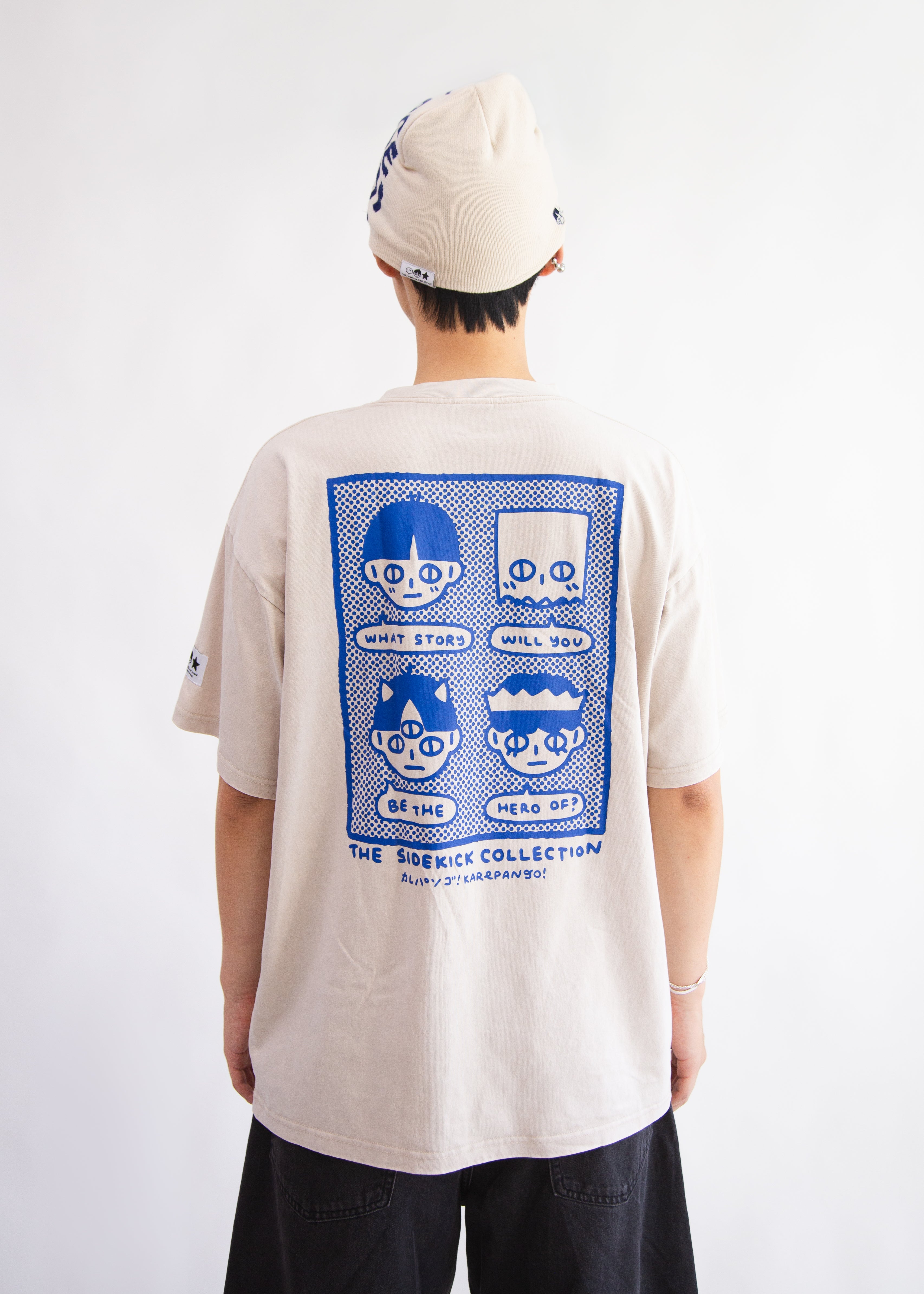 SIDEKICK: Cream short sleeve acid-washed t-shirt