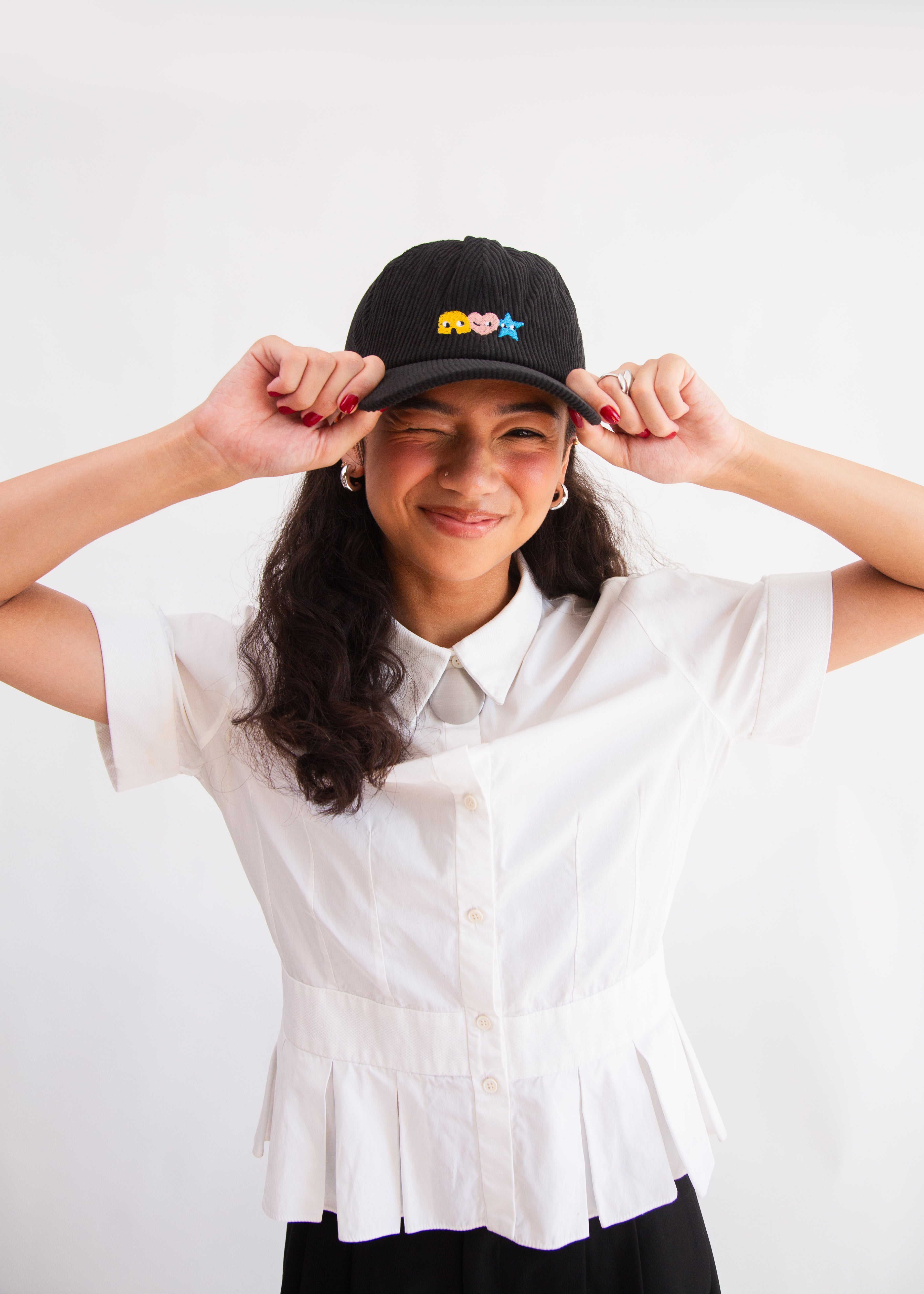 SIDEKICK: Black corduroy baseball cap