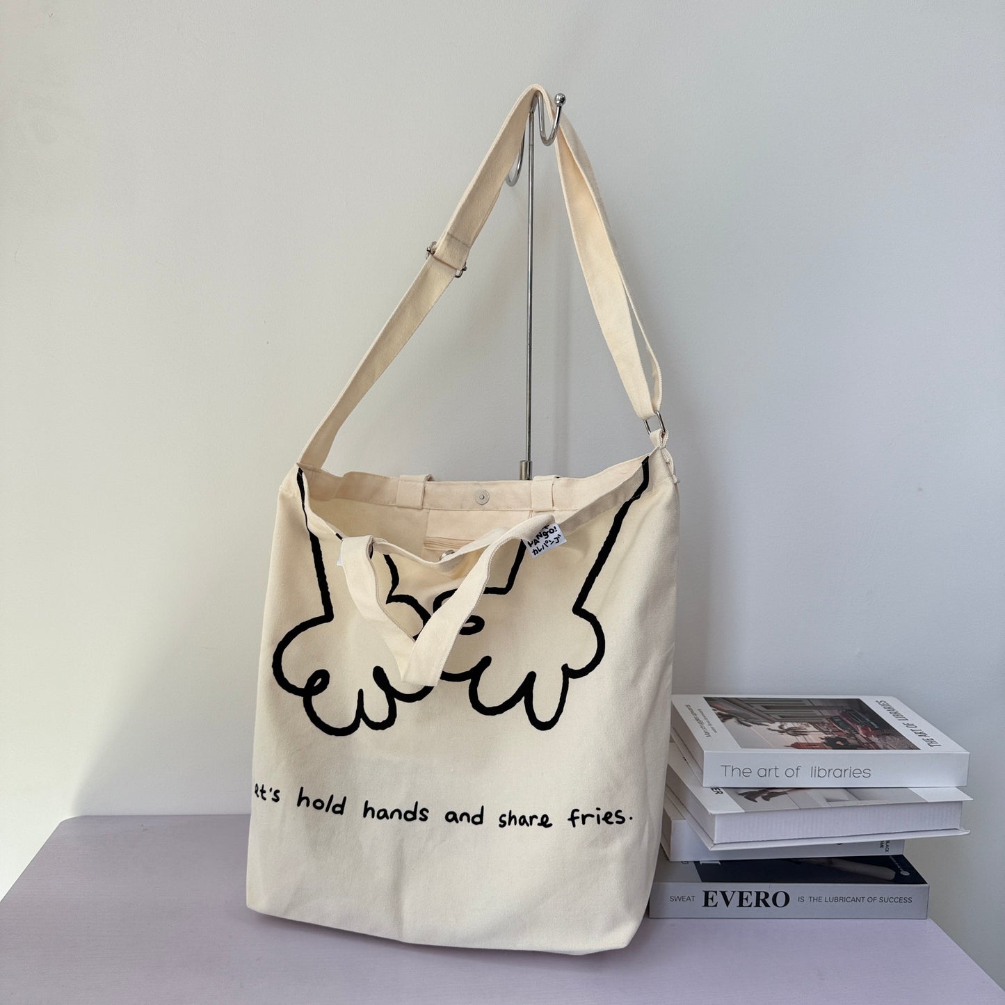 TE: Large white canvas tote bag