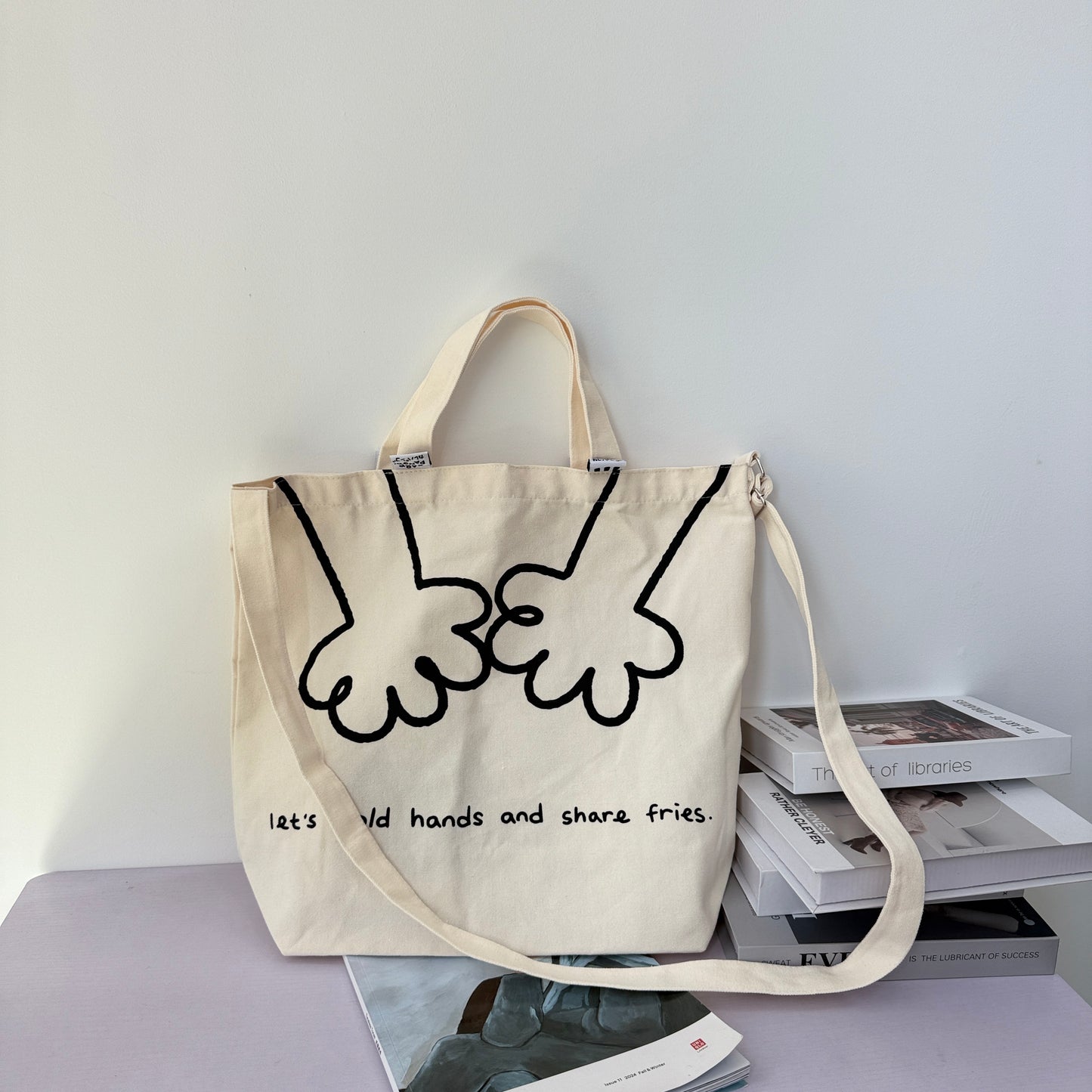 TE: Large white canvas tote bag