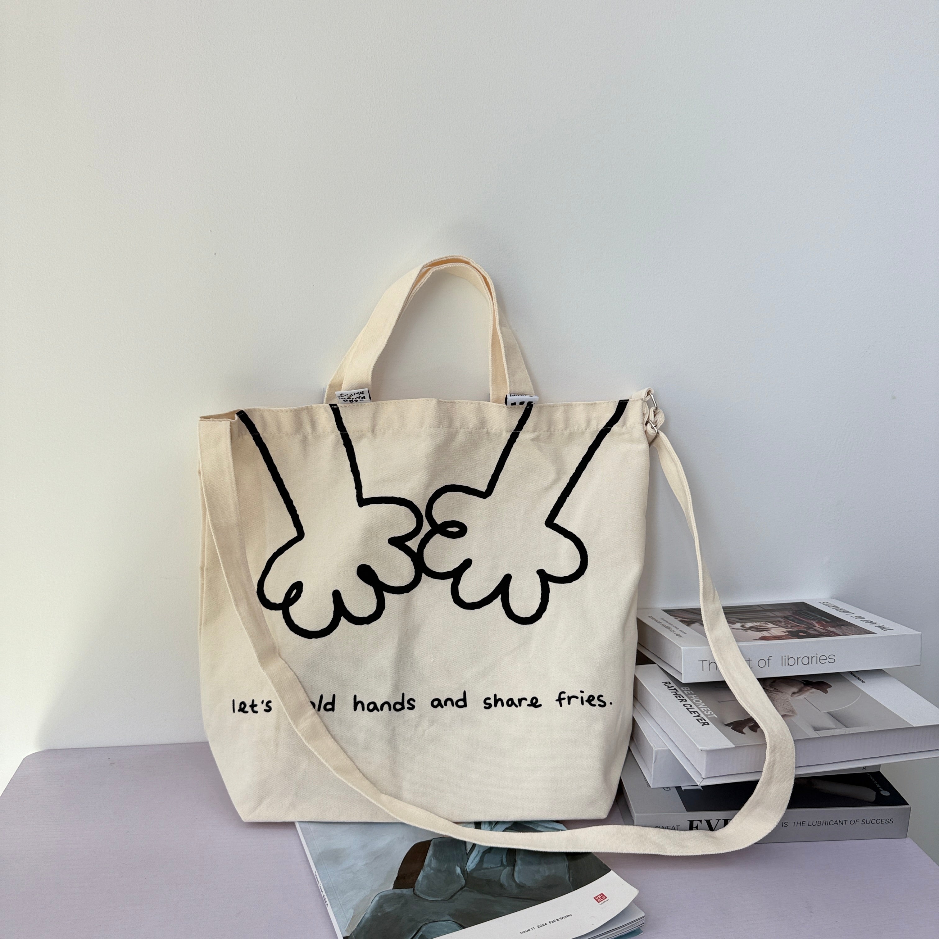 TE: Large white canvas tote bag