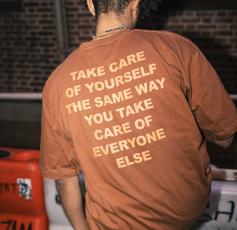 TAKE CARE OF YOURSELF: Embroidered short sleeve t-shirt