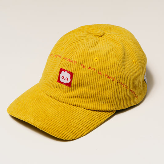BIG DREAMS: Yellow corduroy baseball cap
