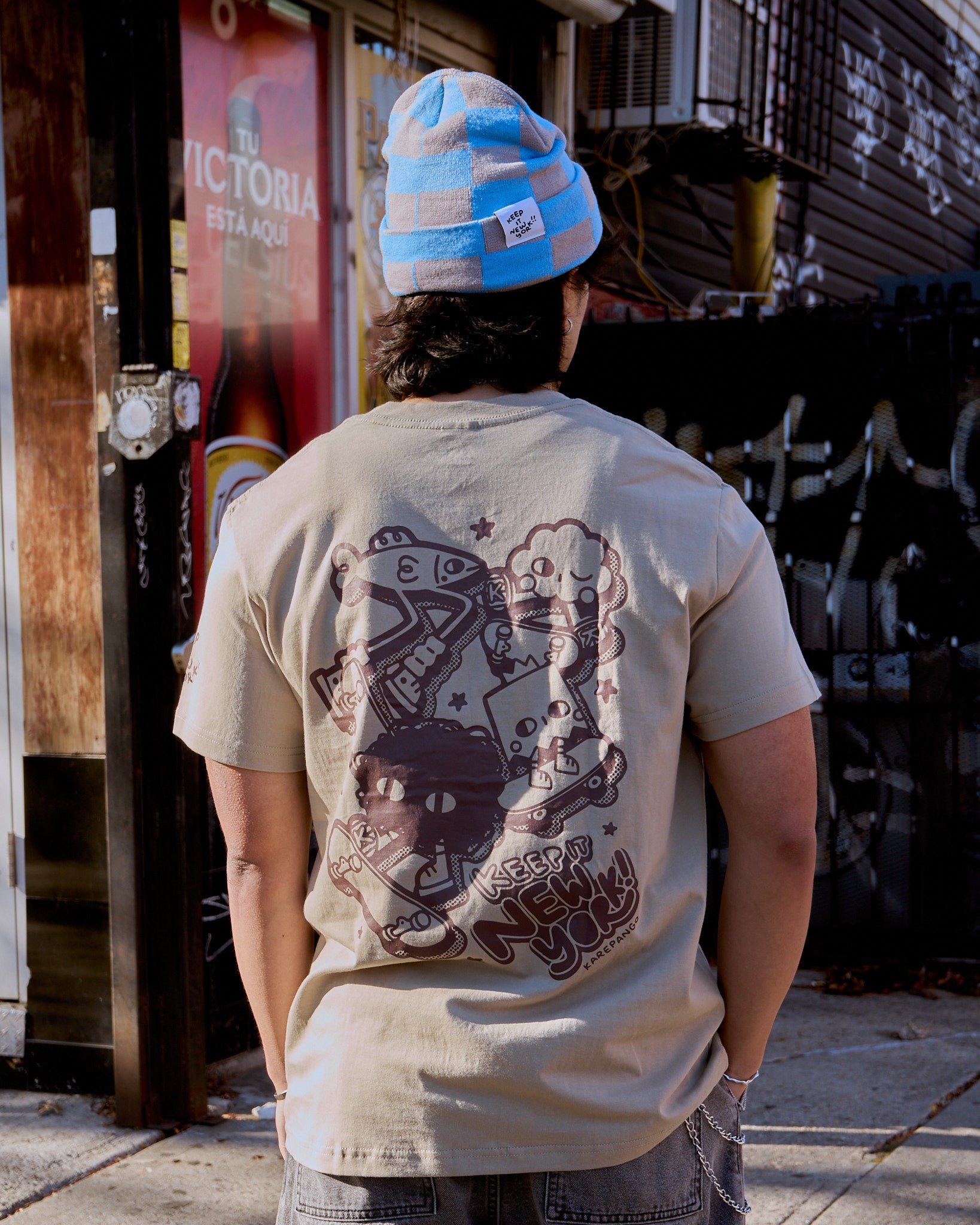SKATE THE CITY TAN: Screenprinted short sleeve t-shirt