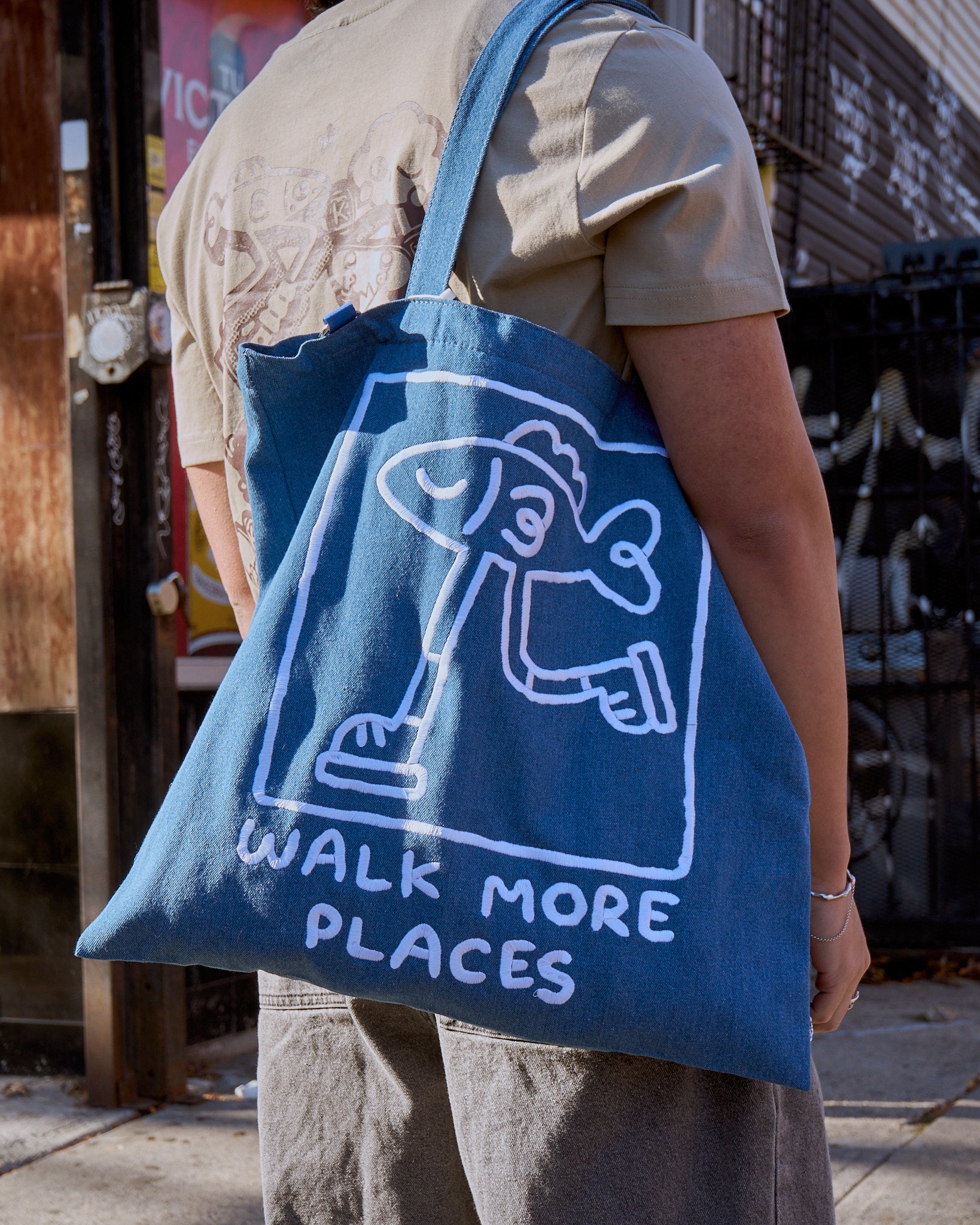 WALK MORE PLACES: Larger Denim Corduroy Tote Bag