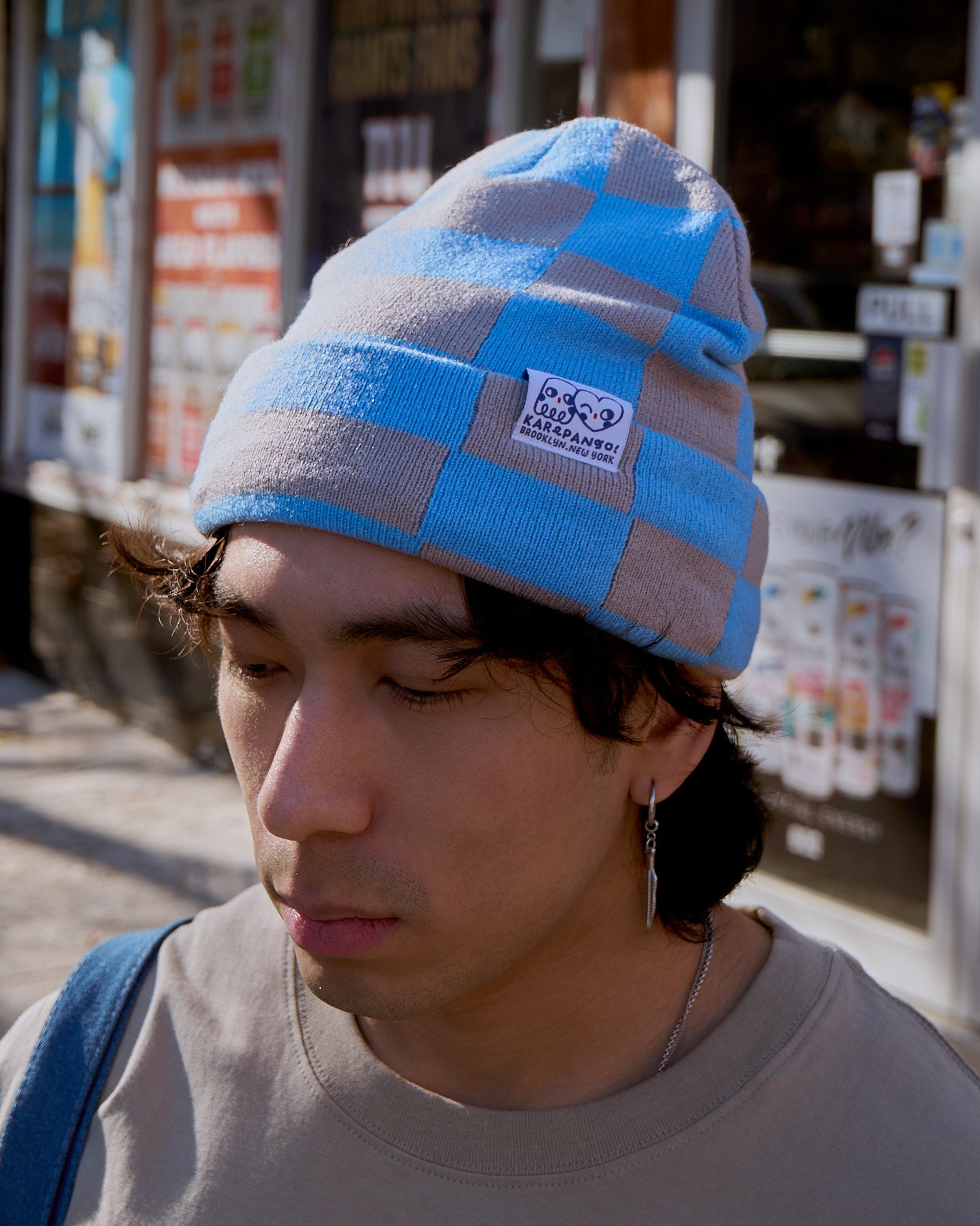 GRID BLUE: Beanie