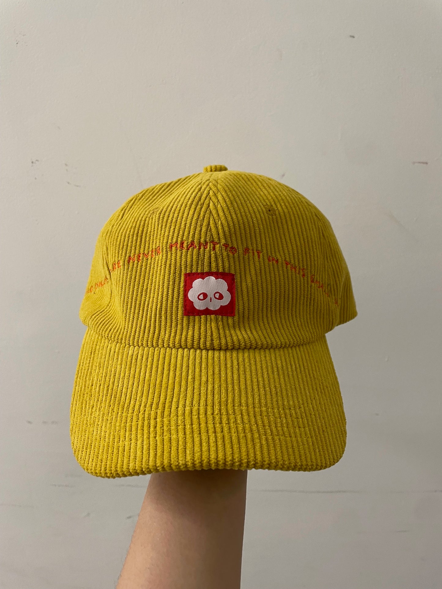 BIG PLANS: Yellow corduroy baseball cap